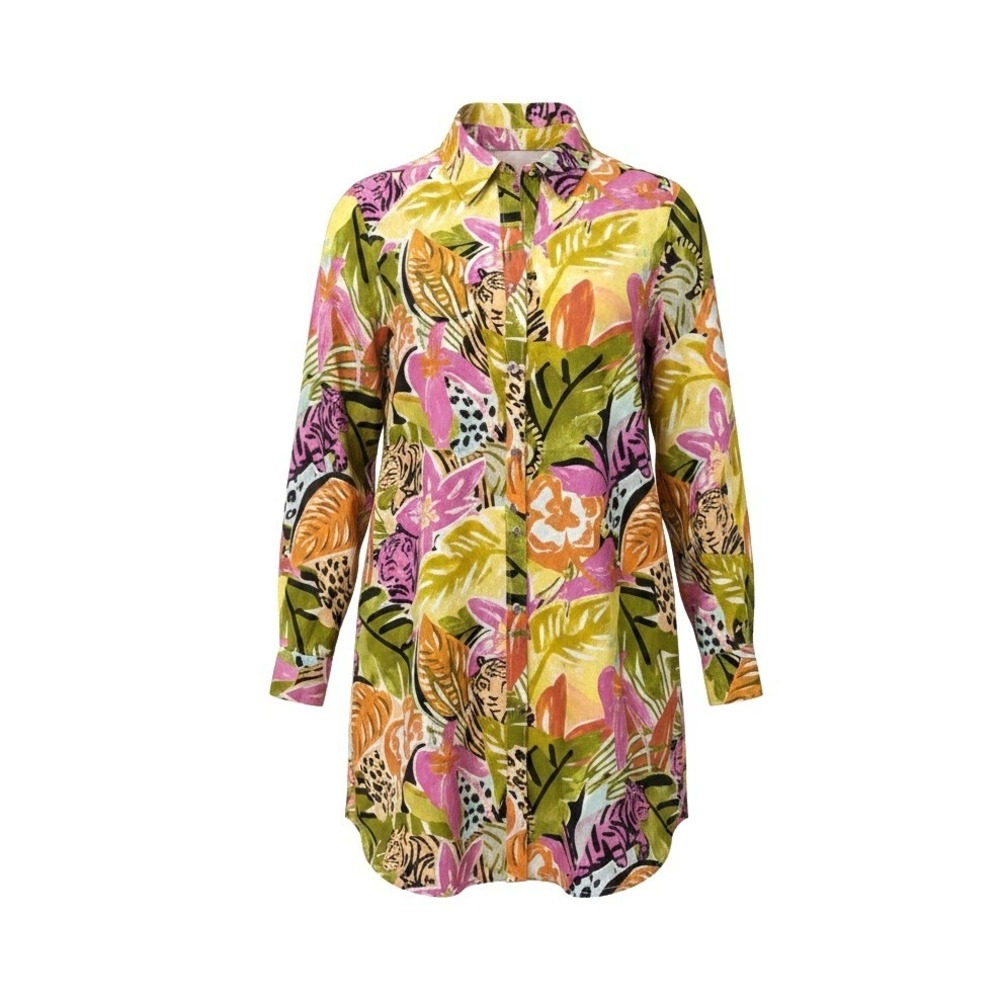 True Destinations Tropical Button Down Jungle Shirt Multicolor 100% Cotton XS